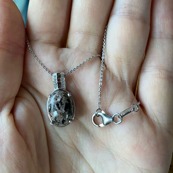 Natural Yooperlite Red Garnet Sterling Silver Necklace - Picture 8 of 9